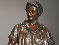 19thc large bronzed spelter figure of a farm labourer signed Milliot - 4799980