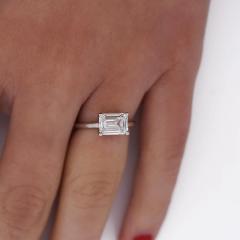 2 05 Carat F VS1 Emerald Cut Lab Grown Diamond in 14K White Gold East West Ring - 4012582