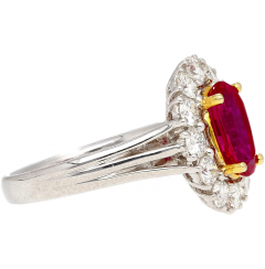 2 09 Carat Oval Cut No Heat Ruby Diamond Halo Platinum Ring - 3644467