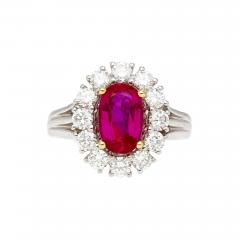 2 09 Carat Oval Cut No Heat Ruby Diamond Halo Platinum Ring - 3644967