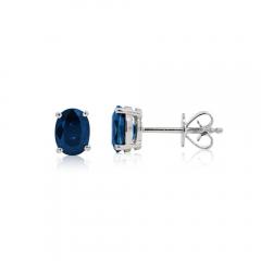 2 15 Carat Oval Cut Natural Sapphire 14K Gold Hypoallergenic Stud Earrings - 3772480