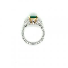 2 19 Carat Natural Emerald 3 Stone Ring with Baguette Diamond in 18K White Gold - 3545653