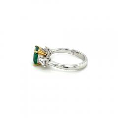 2 19 Carat Natural Emerald 3 Stone Ring with Baguette Diamond in 18K White Gold - 3545654