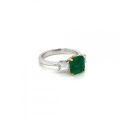 2 19 Carat Natural Emerald 3 Stone Ring with Baguette Diamond in 18K White Gold - 3545655