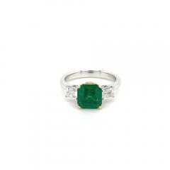 2 19 Carat Natural Emerald 3 Stone Ring with Baguette Diamond in 18K White Gold - 3545660