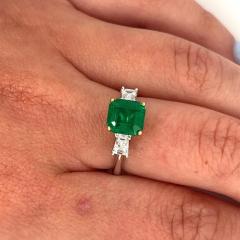 2 19 Carat Natural Emerald 3 Stone Ring with Baguette Diamond in 18K White Gold - 3545661