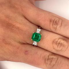 2 19 Carat Natural Emerald 3 Stone Ring with Baguette Diamond in 18K White Gold - 3545686