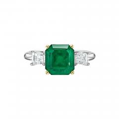 2 19 Carat Natural Emerald 3 Stone Ring with Baguette Diamond in 18K White Gold - 3610384