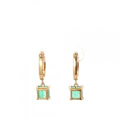 2 19 Carat Square Emerald Diamond 18K Gold Dangling Huggie Earrings - 4020279