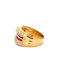 2 28 Carat Square Ruby Diamond Channel Set 18K Gold Multi Row Ring - 4020266