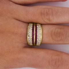 2 28 Carat Square Ruby Diamond Channel Set 18K Gold Multi Row Ring - 4020302