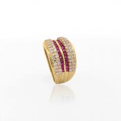 2 28 Carat Square Ruby Diamond Channel Set 18K Gold Multi Row Ring - 4020304