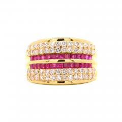 2 28 Carat Square Ruby Diamond Channel Set 18K Gold Multi Row Ring - 4022821