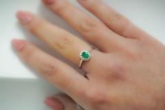 2 3 Carat Natural Emerald Diamond Oval Halo Thin Band Ring in 18K White Gold - 3499960