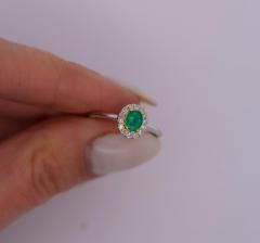 2 3 Carat Natural Emerald Diamond Oval Halo Thin Band Ring in 18K White Gold - 3499962