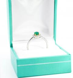 2 3 Carat Natural Emerald Diamond Oval Halo Thin Band Ring in 18K White Gold - 3499966