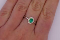 2 3 Carat Natural Emerald Diamond Oval Halo Thin Band Ring in 18K White Gold - 3499978