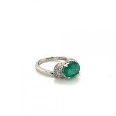 2 37 Carat Oval Cut Emerald in Retro Curved White Gold 4 Prong Ring - 3601656