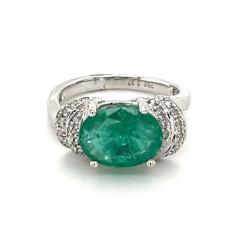 2 37 Carat Oval Cut Emerald in Retro Curved White Gold 4 Prong Ring - 3633395