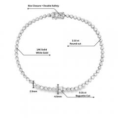 2 4 Carat Round With Baguette Cut Center Lab Grown Diamond Tennis Bracelet - 3896589