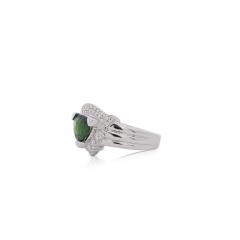 2 50 Carat Triangle Checkerboard Tsavorite Diamond White Gold Statement Ring - 3876950