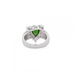 2 50 Carat Triangle Checkerboard Tsavorite Diamond White Gold Statement Ring - 3876961