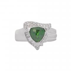 2 50 Carat Triangle Checkerboard Tsavorite Diamond White Gold Statement Ring - 3883540