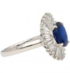 2 58 Carat Oval Cut Blue Sapphire and Diamond Halo Platinum Ballerina Ring - 3707442