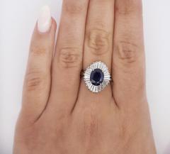 2 58 Carat Oval Cut Blue Sapphire and Diamond Halo Platinum Ballerina Ring - 3707447