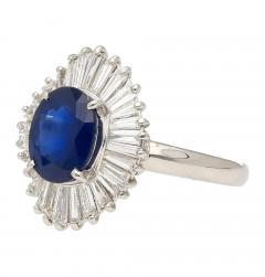 2 58 Carat Oval Cut Blue Sapphire and Diamond Halo Platinum Ballerina Ring - 3707450