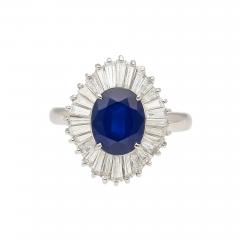 2 58 Carat Oval Cut Blue Sapphire and Diamond Halo Platinum Ballerina Ring - 3709301