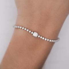 2 71 Carat Cushion Round Lab Grown Diamond 14K White Gold Tennis Bracelet - 3896542