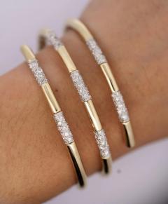 2 75 Carat Diamond 3 Row Curved 14K Gold Bangle Bracelet - 3798771