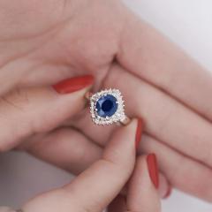 2 8 Carat Oval Blue Sapphire and Diamond Ballerina Halo Ring - 3843117