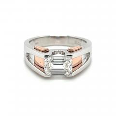 2 87 Carat Emerald Cut Lab Grown Diamond Mens Ring in 2 Tone Rose White Gold - 3631994