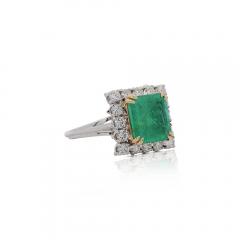 2 97 Carat Emerald Cut Emerald Diamond Halo 18K White Gold Vintage Style Ring - 3896676