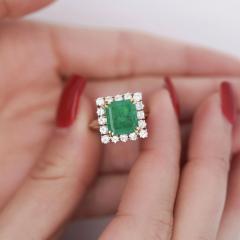 2 97 Carat Emerald Cut Emerald Diamond Halo 18K White Gold Vintage Style Ring - 3896680