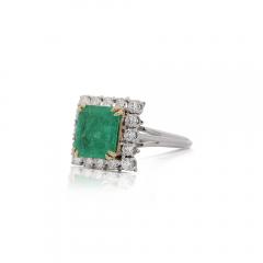 2 97 Carat Emerald Cut Emerald Diamond Halo 18K White Gold Vintage Style Ring - 3896698