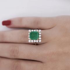 2 97 Carat Emerald Cut Emerald Diamond Halo 18K White Gold Vintage Style Ring - 3896701