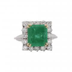 2 97 Carat Emerald Cut Emerald Diamond Halo 18K White Gold Vintage Style Ring - 3900424