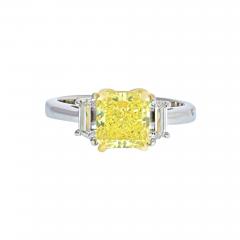 2 CARAT RADIANT CUT DIAMOND FANCY YELLOW GIA THREE STONE ENGAGEMENT RING - 2853741