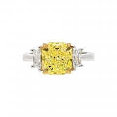 2 CARAT RADIANT CUT DIAMOND FANCY YELLOW THREE STONE ENGAGEMENT RING - 2822865