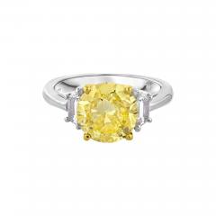 2 CARAT ROUND DIAMOND FANCY INTENSE YELLOW GIA THREE STONE ENGAGEMENT RING - 2720147