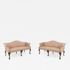 2 English Chippendale Pink Upholstery Settees - 1509512