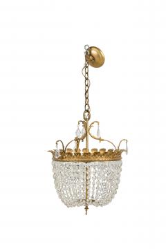 2 French chandeliers with a brass top supporting multiple crystals strands - 4162239