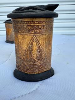 2 Intricate Carved Bone Containers with Lid - 4290223