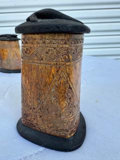 2 Intricate Carved Bone Containers with Lid - 4290225