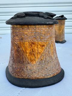 2 Intricate Carved Bone Containers with Lid - 4290226