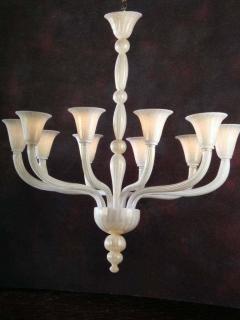 2 Italian Modern Neoclassical Hand Blown White and Gold Murano Glass Chandeliers - 1736384