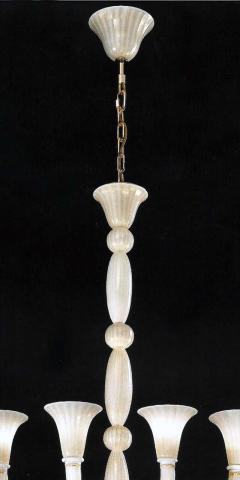 2 Italian Modern Neoclassical Hand Blown White and Gold Murano Glass Chandeliers - 1736388